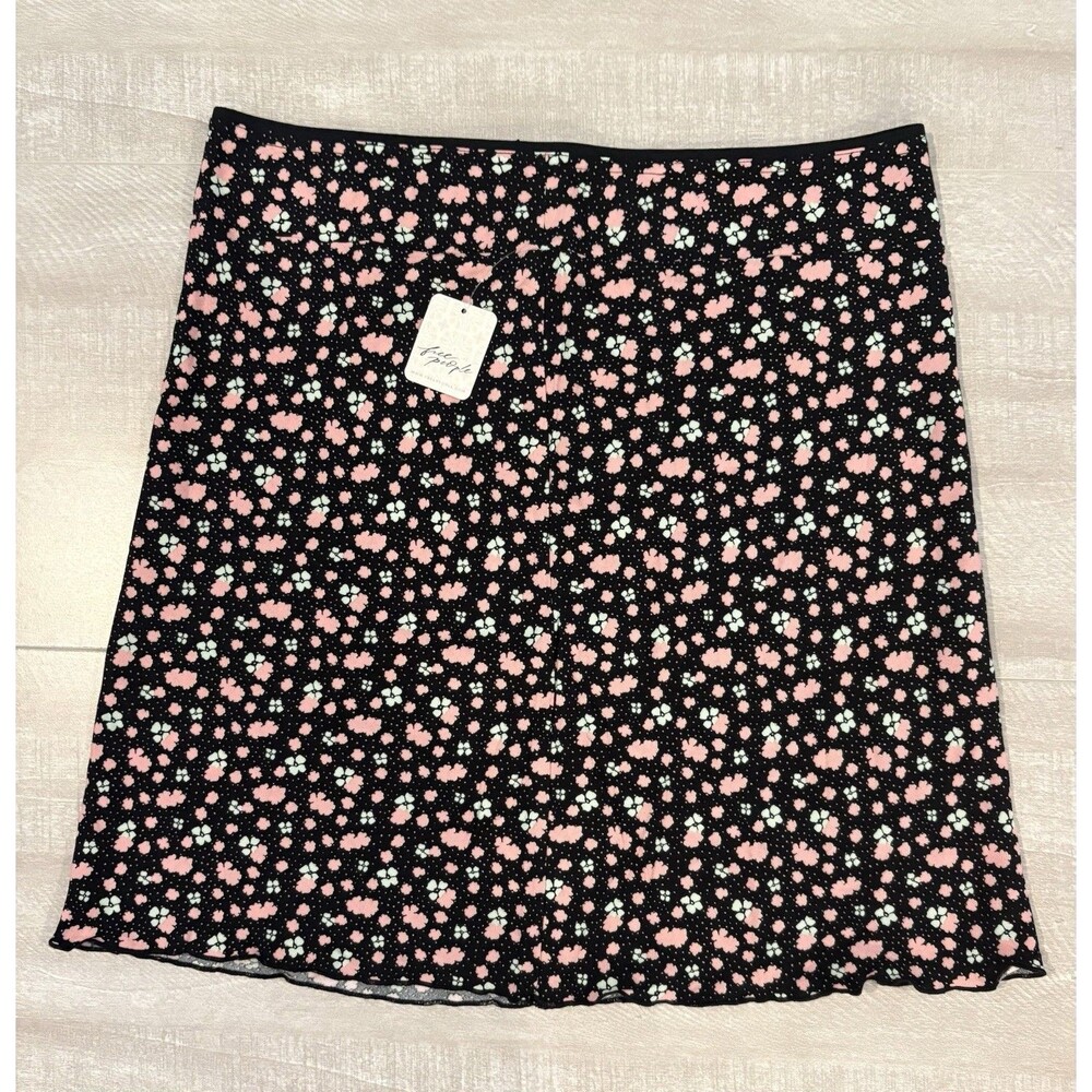 Free People IRL Floral Print Skirt Womens 10 Black Pink A Line NWT